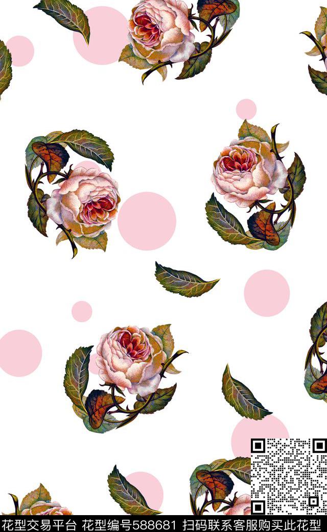 手绘花卉波点艺术潮流大牌数码印花华亿平台下载（图片编号: 588681） - 瓦栏（Walan）