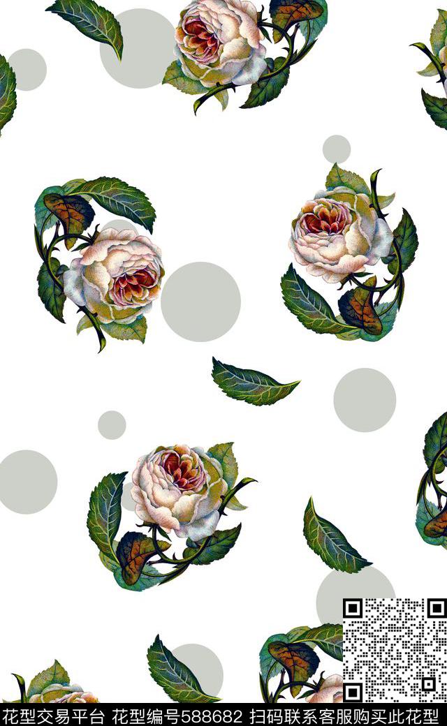 手绘花卉波点艺术潮流大牌数码印花华亿平台下载（图片编号: 588682） - 瓦栏（Walan）