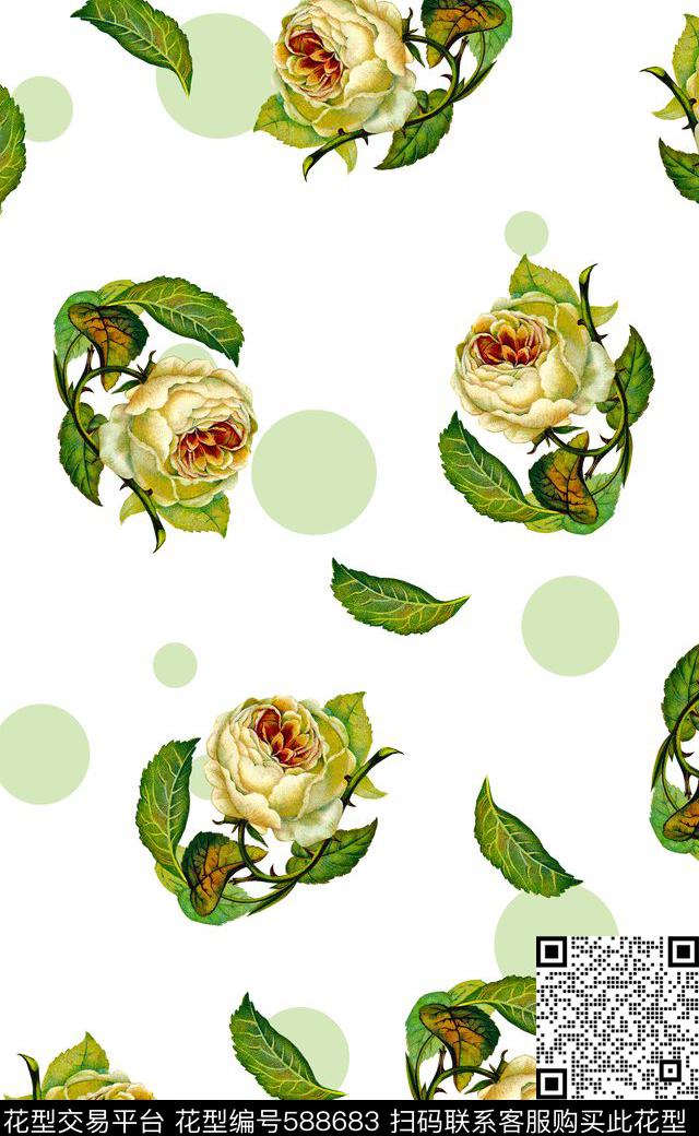手绘花卉波点艺术潮流大牌数码印花华亿平台下载（图片编号: 588683） - 瓦栏（Walan）
