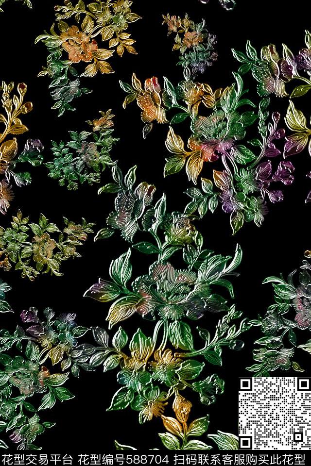 浪漫花卉立体大花花卉混合数码印花华亿平台下载（图片编号: 588704） - 瓦栏（Walan）