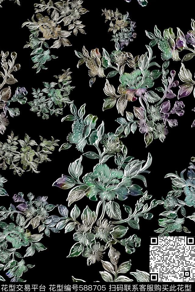 浪漫花卉立体大花花卉混合数码印花华亿平台下载（图片编号: 588705） - 瓦栏（Walan）