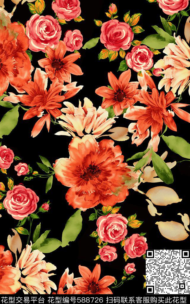 时尚花卉花朵数码印花华亿平台下载（图片编号: 588726） - 瓦栏（Walan）