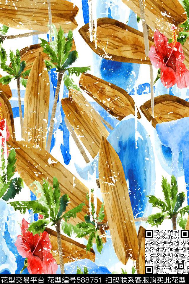 水墨梦幻花卉数码印花华亿平台下载（图片编号: 588751） - 瓦栏（Walan）