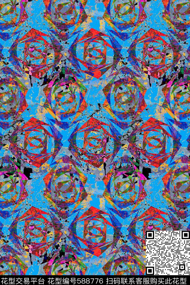 大花抽象花朵数码印花华亿平台下载（图片编号: 588776） - 瓦栏（Walan）
