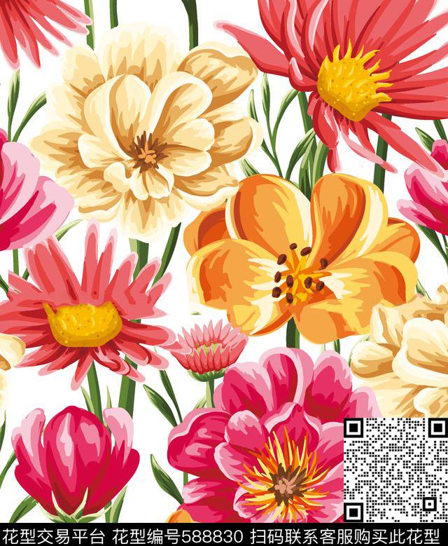 传统复古花卉传统印花华亿平台下载（图片编号: 588830） - 瓦栏（Walan）