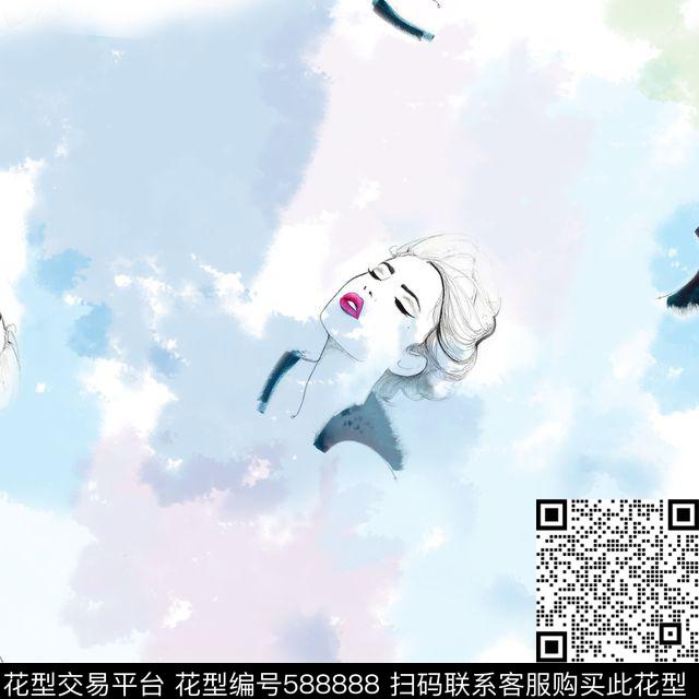 韩版人像水墨数码印花华亿平台下载（图片编号: 588888） - 瓦栏（Walan）