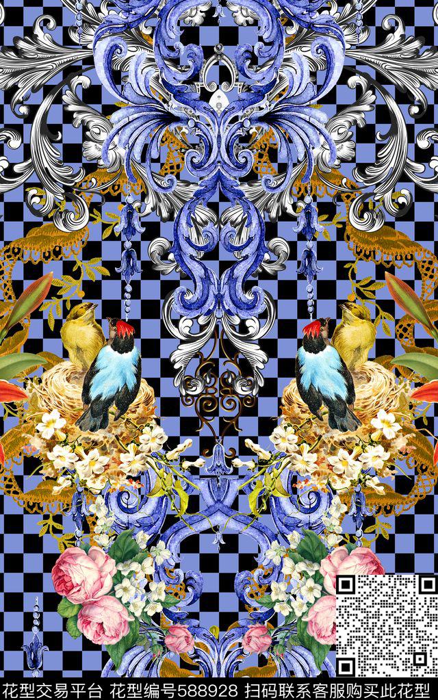 欧式复古卷草数码印花华亿平台下载（图片编号: 588928） - 瓦栏（Walan）