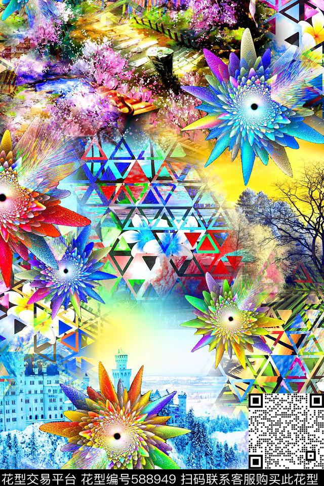 抽象分形几何数码印花华亿平台下载（图片编号: 588949） - 瓦栏（Walan）
