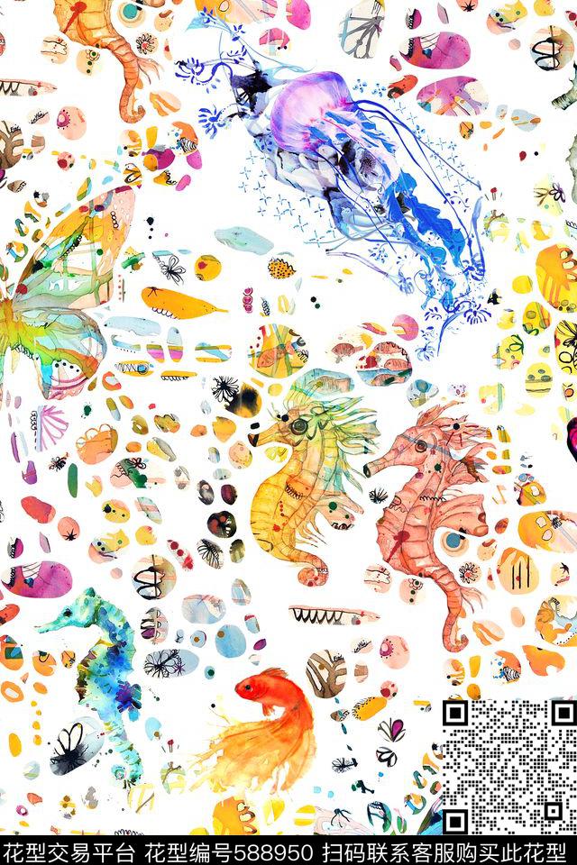 时尚海马水母数码印花华亿平台下载（图片编号: 588950） - 瓦栏（Walan）