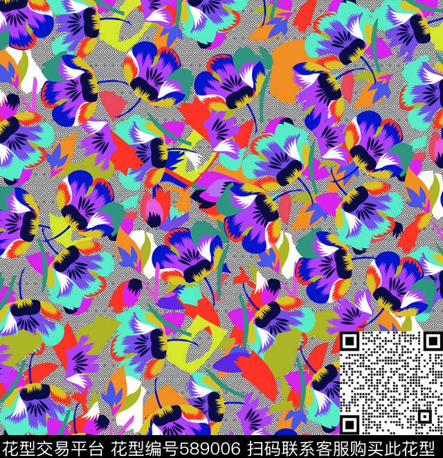 花卉几何纹理数码印花华亿平台下载（图片编号: 589006） - 瓦栏（Walan）