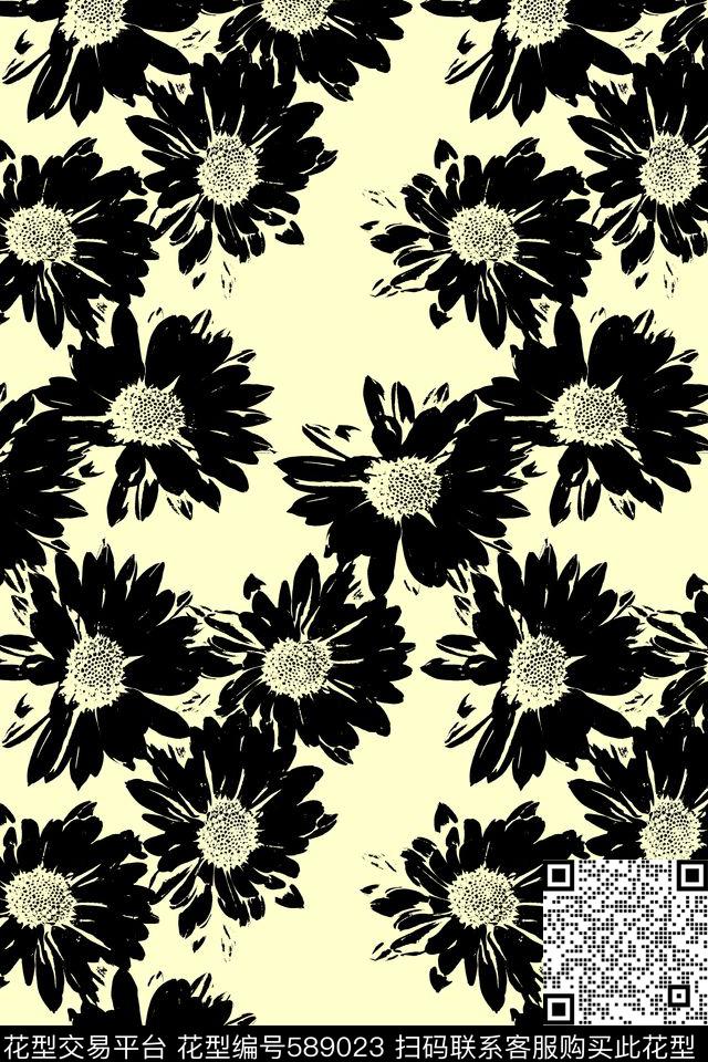 原创写意雏菊传统印花华亿平台下载（图片编号: 589023） - 瓦栏（Walan）