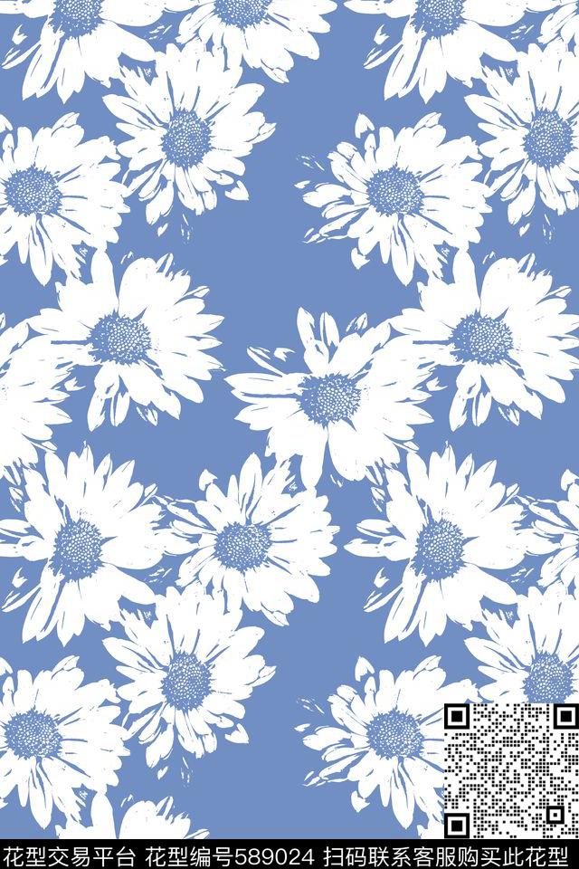 原创写意雏菊传统印花华亿平台下载（图片编号: 589024） - 瓦栏（Walan）