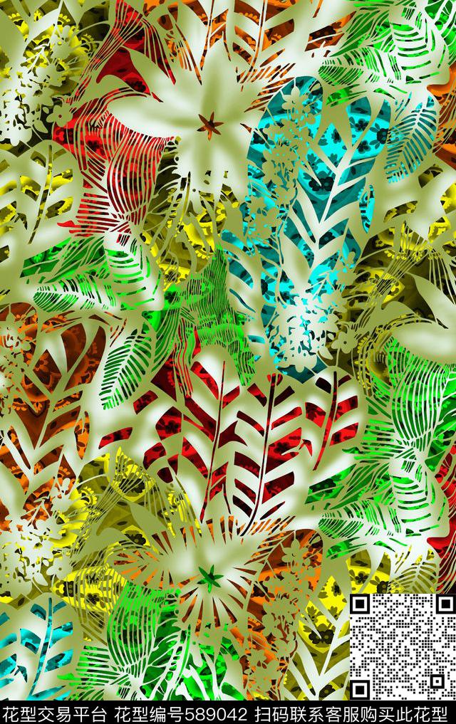 真丝印花手绘清新数码印花华亿平台下载（图片编号: 589042） - 瓦栏（Walan）