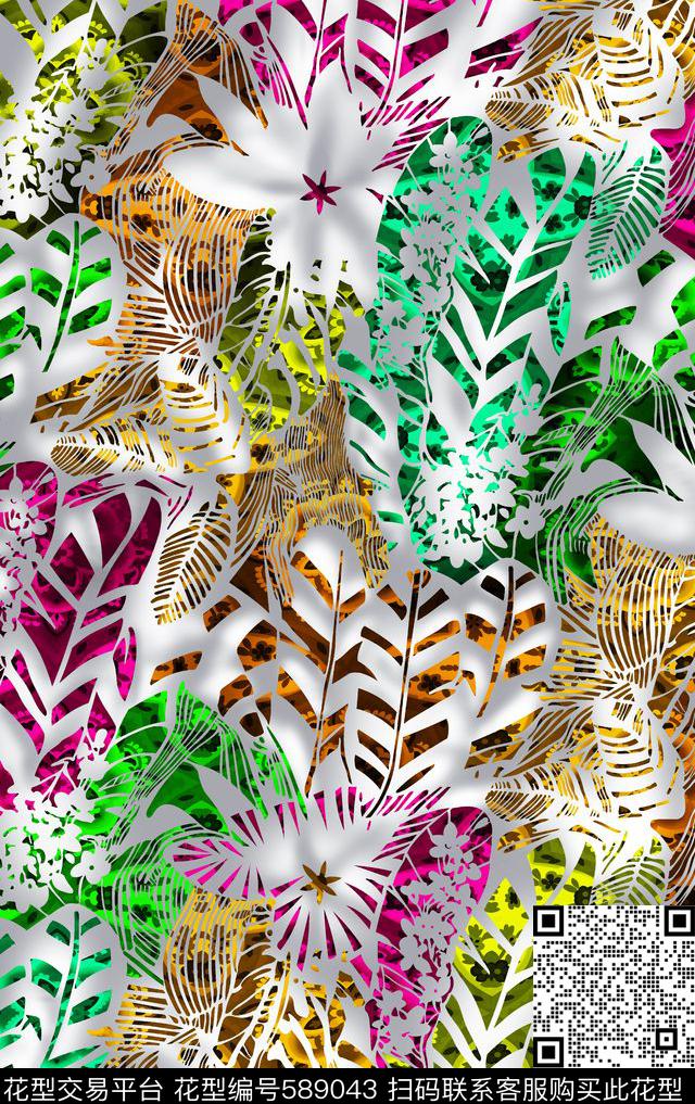 真丝印花手绘清新数码印花华亿平台下载（图片编号: 589043） - 瓦栏（Walan）