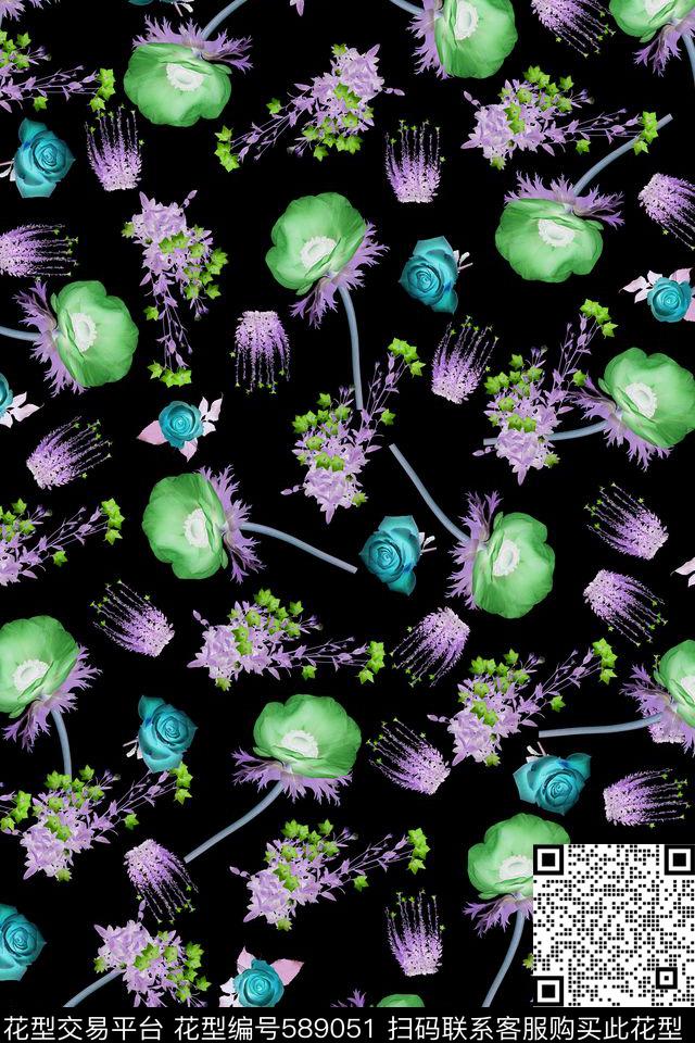 小碎花玫瑰花花卉数码印花华亿平台下载（图片编号: 589051） - 瓦栏（Walan）