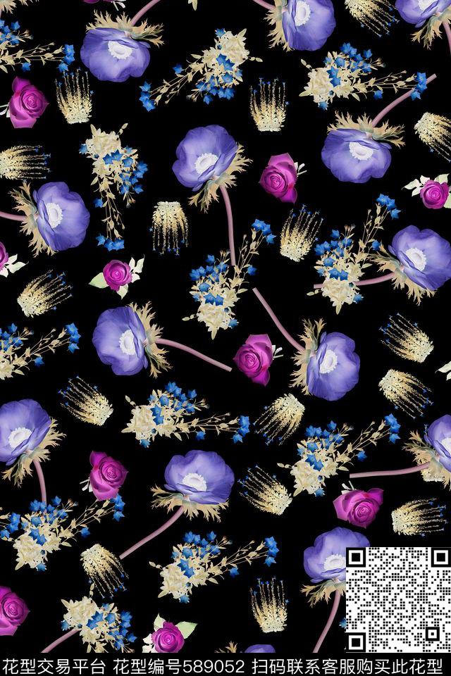 小碎花玫瑰花花卉数码印花华亿平台下载（图片编号: 589052） - 瓦栏（Walan）