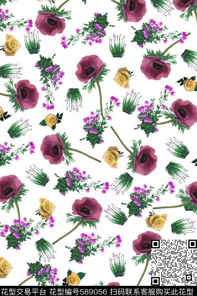 小碎花玫瑰花花卉数码印花华亿平台下载（图片编号: 589056） - 瓦栏（Walan）