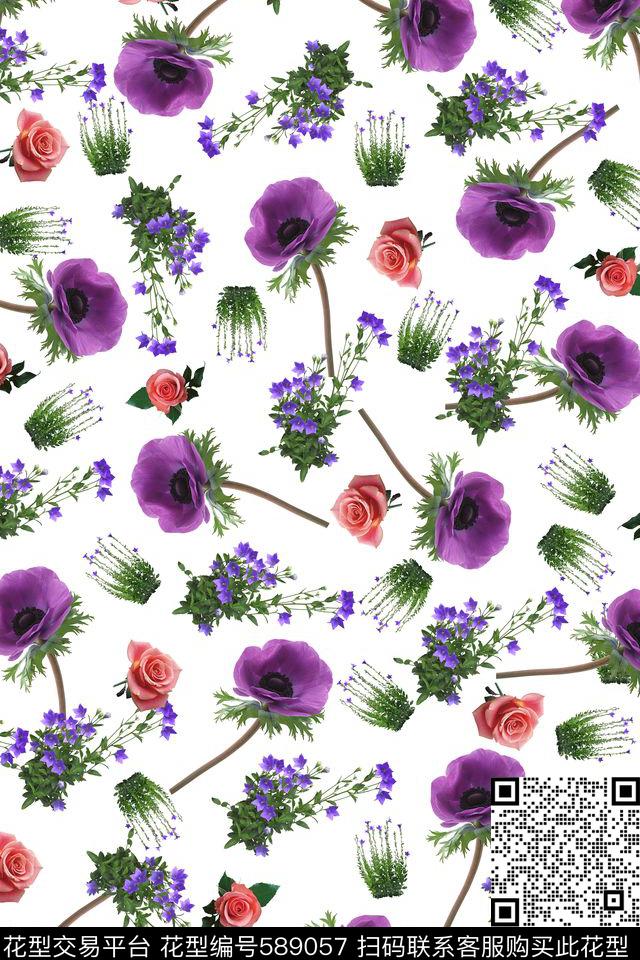 小碎花玫瑰花花卉数码印花华亿平台下载（图片编号: 589057） - 瓦栏（Walan）