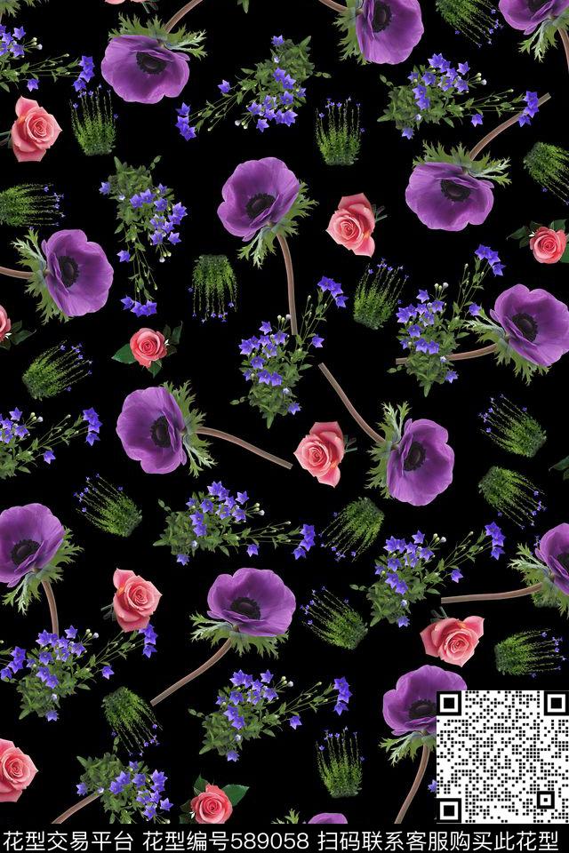 小碎花玫瑰花花卉数码印花华亿平台下载（图片编号: 589058） - 瓦栏（Walan）
