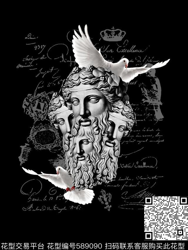 男装衬衫复古石膏人物像复古风格数码印花华亿平台下载（图片编号: 589090） - 瓦栏（Walan）