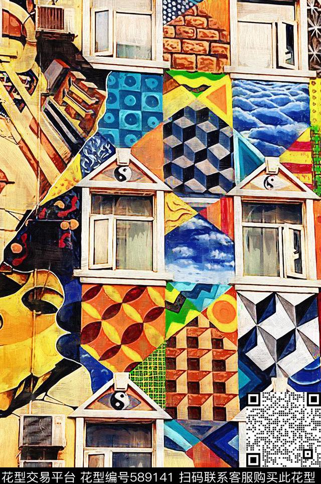 创意房屋彩色数码印花华亿平台下载（图片编号: 589141） - 瓦栏（Walan）