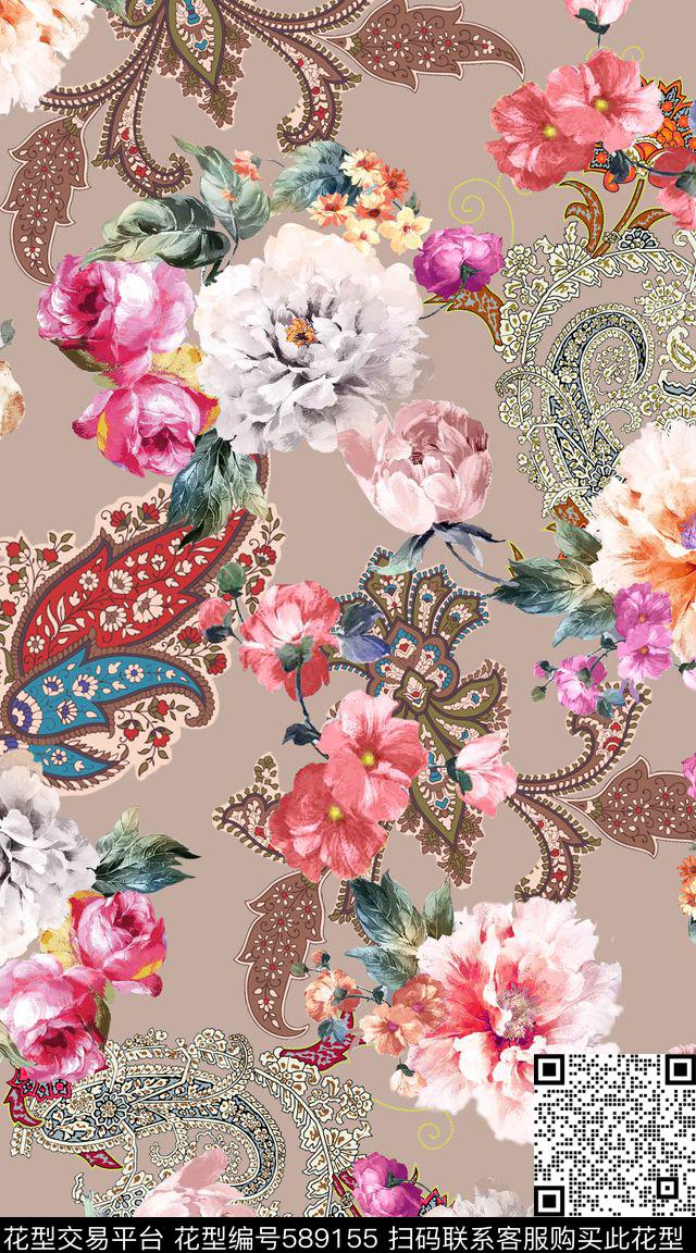 满版灰底时尚数码印花华亿平台下载（图片编号: 589155） - 瓦栏（Walan）