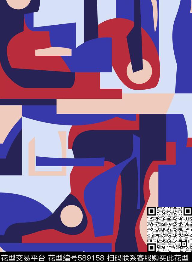 几何色块羽希--高端原创数码印花华亿平台下载（图片编号: 589158） - 瓦栏（Walan）