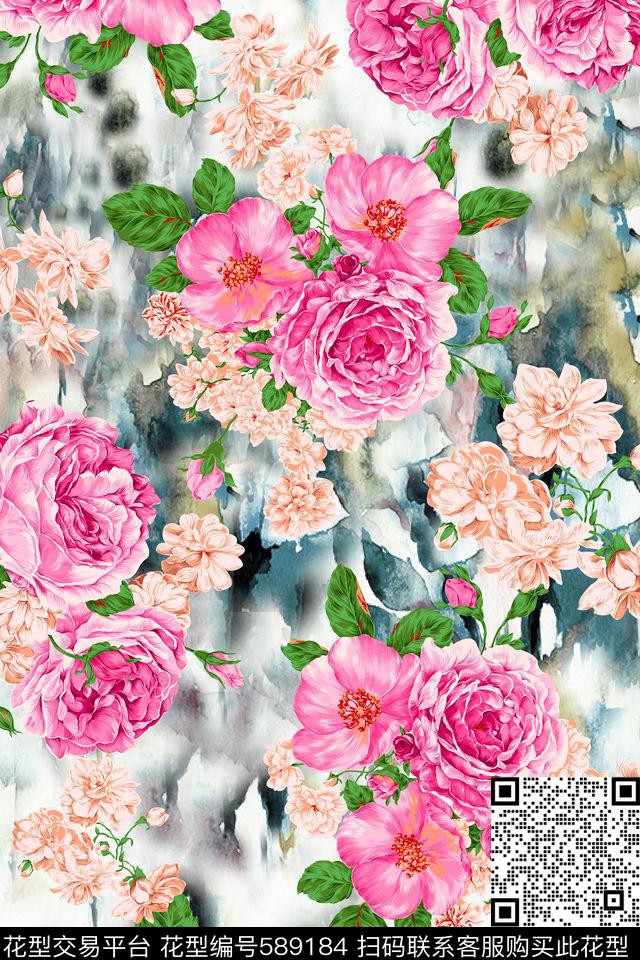 复古时尚水彩数码印花华亿平台下载（图片编号: 589184） - 瓦栏（Walan）