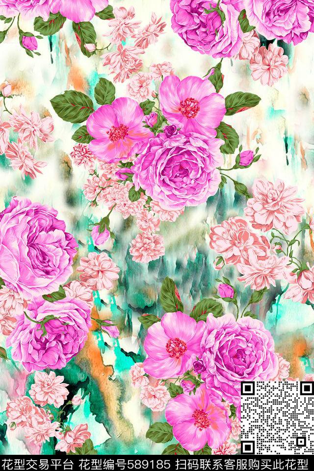 复古时尚水彩数码印花华亿平台下载（图片编号: 589185） - 瓦栏（Walan）