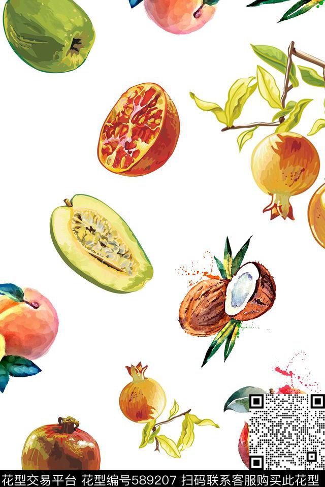 水彩热带水果木瓜数码印花华亿平台下载（图片编号: 589207） - 瓦栏（Walan）