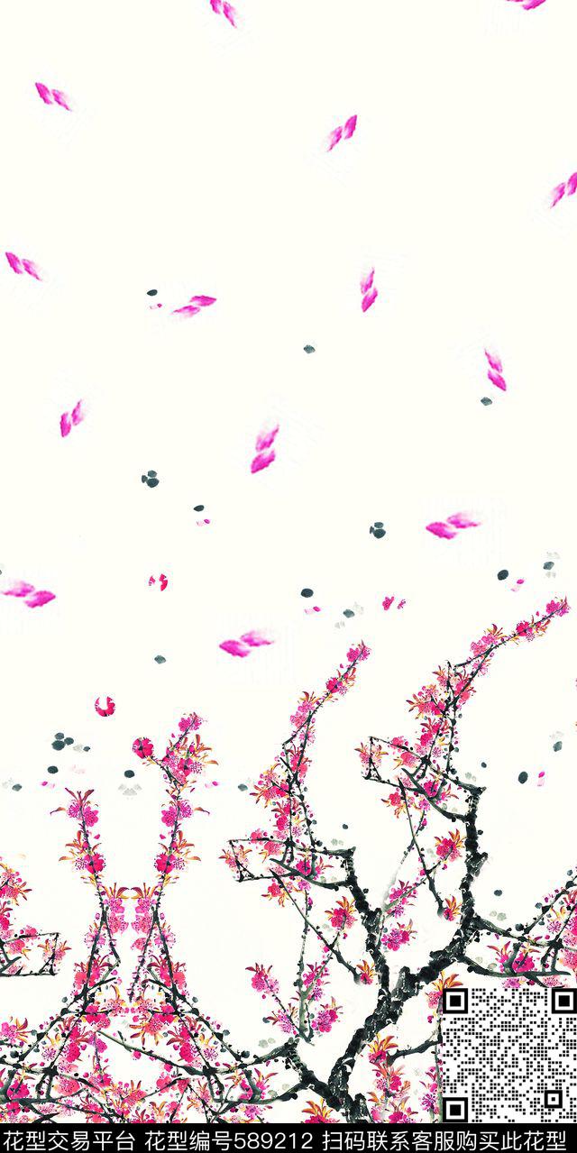 定位水墨桃花中国风女装连衣裙中国风数码印花华亿平台下载（图片编号: 589212） - 瓦栏（Walan）