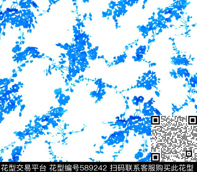 手绘枝叶花卉传统印花华亿平台下载（图片编号: 589242） - 瓦栏（Walan）