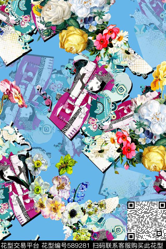 时尚几何拼接数码印花华亿平台下载（图片编号: 589281） - 瓦栏（Walan）