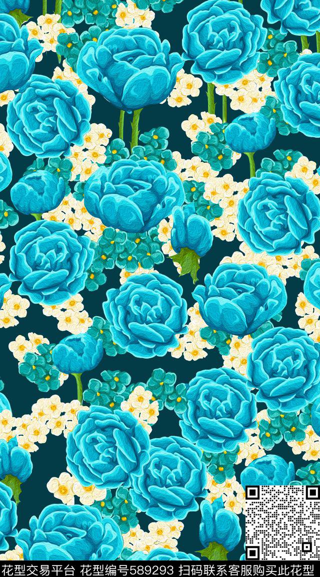 手绘清新花卉数码印花华亿平台下载（图片编号: 589293） - 瓦栏（Walan）