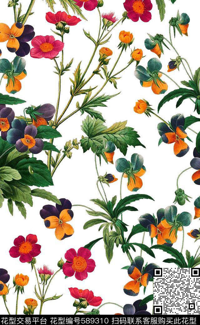 复古花卉精美小花潮流时尚大牌女装数码印花华亿平台下载（图片编号: 589310） - 瓦栏（Walan）