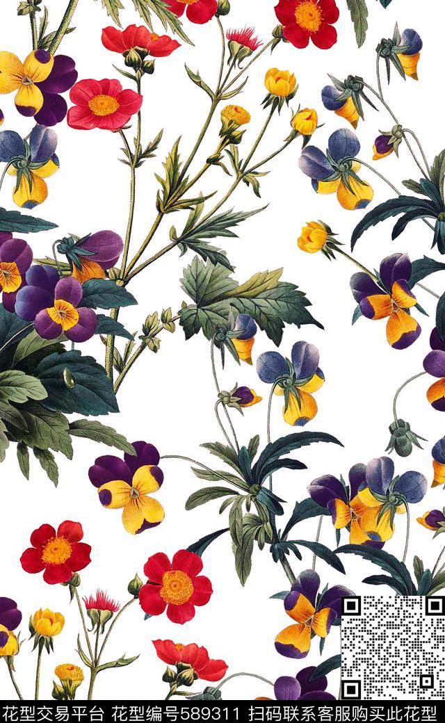 复古花卉精美小花潮流时尚大牌女装数码印花华亿平台下载（图片编号: 589311） - 瓦栏（Walan）