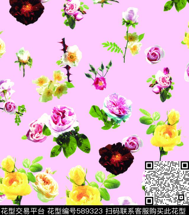玫瑰写实小花朵数码印花华亿平台下载（图片编号: 589323） - 瓦栏（Walan）