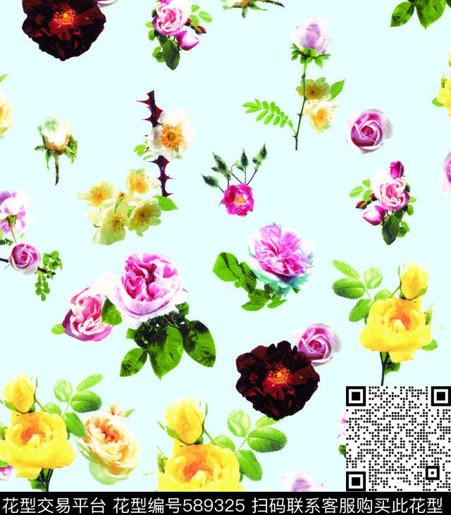 玫瑰写实小花朵数码印花华亿平台下载（图片编号: 589325） - 瓦栏（Walan）