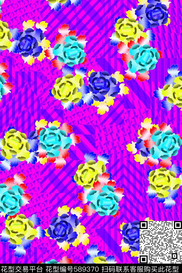花朵花卉炫彩数码印花华亿平台下载（图片编号: 589370） - 瓦栏（Walan）