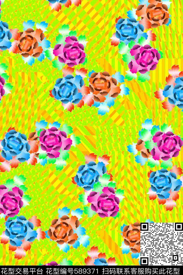 花朵花卉炫彩数码印花华亿平台下载（图片编号: 589371） - 瓦栏（Walan）