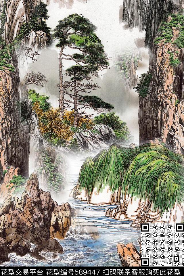 国画绘画山水休闲风外套数码印花华亿平台下载（图片编号: 589447） - 瓦栏（Walan）