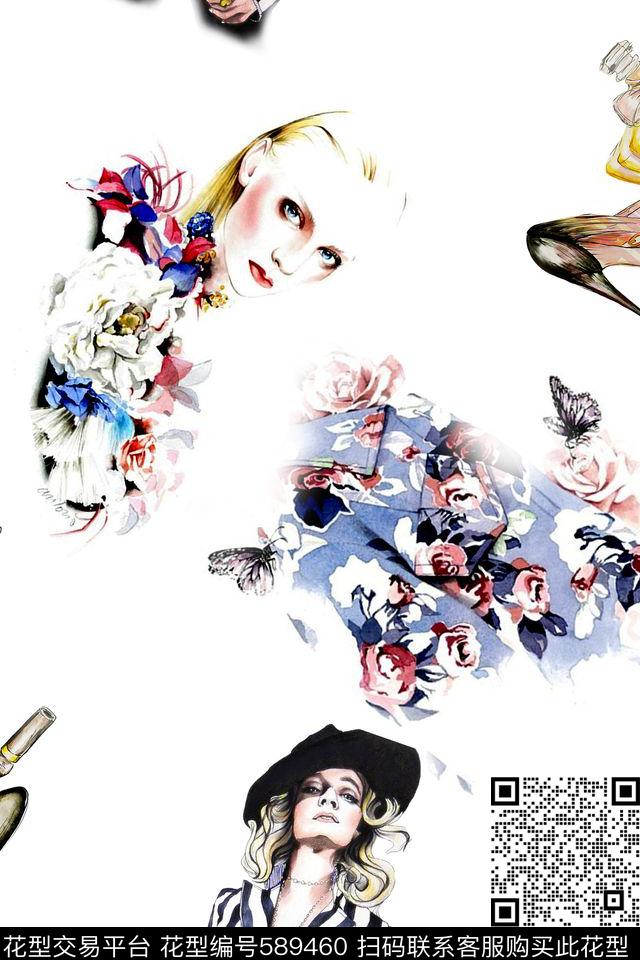 休闲鞋子包小花人物数码印花华亿平台下载（图片编号: 589460） - 瓦栏（Walan）
