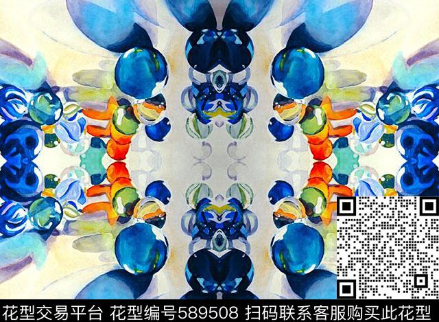 手绘玻璃球水彩数码印花华亿平台下载（图片编号: 589508） - 瓦栏（Walan）