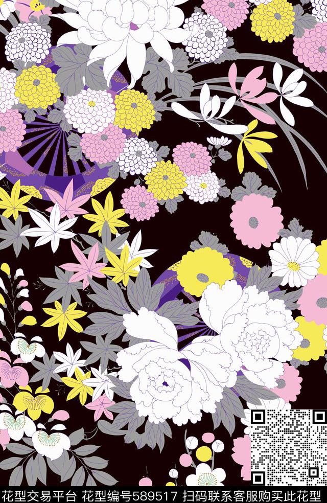 日式百花艳丽传统印花华亿平台下载（图片编号: 589517） - 瓦栏（Walan）