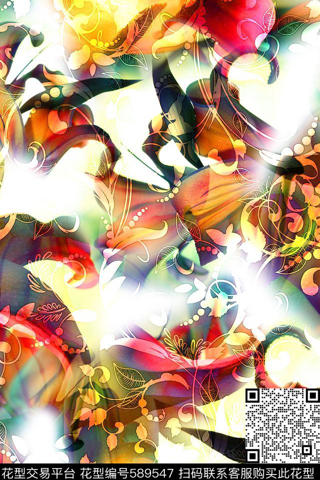花朵花卉欧式花纹数码印花华亿平台下载（图片编号: 589547） - 瓦栏（Walan）