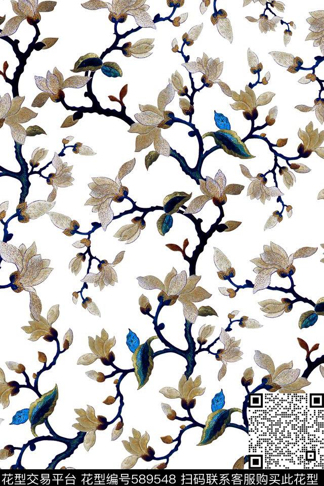 兰花花朵花卉数码印花华亿平台下载（图片编号: 589548） - 瓦栏（Walan）