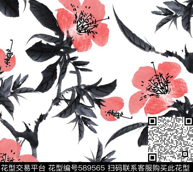 传统印花花卉叶子花卉传统印花华亿平台下载（图片编号: 589565） - 瓦栏（Walan）