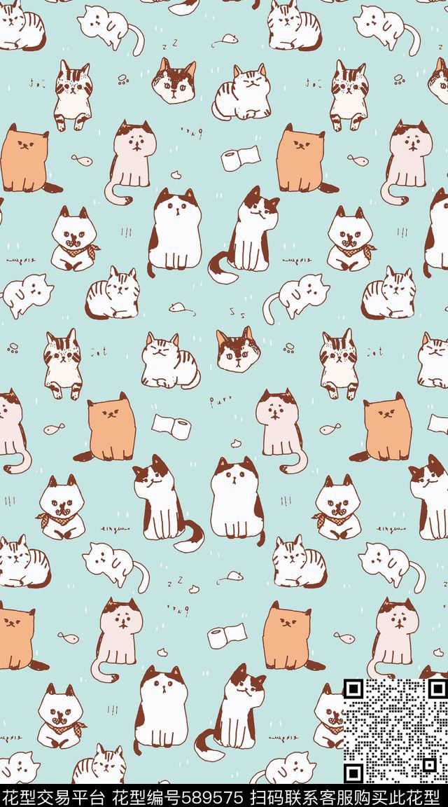 卡通动物猫咪传统印花华亿平台下载（图片编号: 589575） - 瓦栏（Walan）