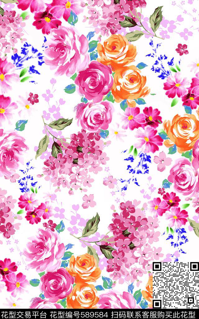 休闲风花朵数码数码印花华亿平台下载（图片编号: 589584） - 瓦栏（Walan）