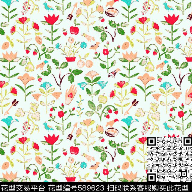 泳装。卡通小碎花满版传统印花华亿平台下载（图片编号: 589623） - 瓦栏（Walan）